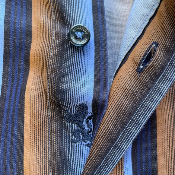 Bugatchi Electric Blue Striped 100% Cotton Long Sleeve Shirt NO Size Tag *LARGE* - Picture 9 of 13